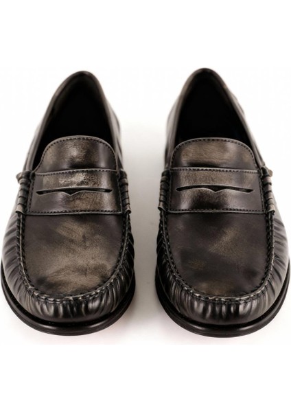 Siyah Gri Efektli Loafer Ayakkabı
