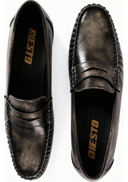 Siyah Gri Efektli Loafer Ayakkabı modelleri