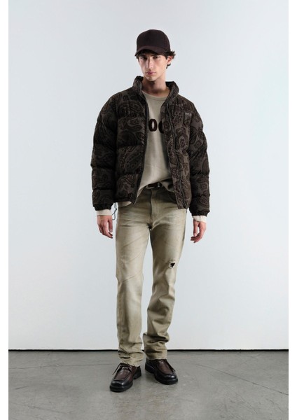 Flok Desenli Şişme Kahverengi Mont fiyatları