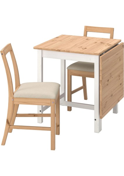 Pınntorp Mutfak Masası Takımı Açık Kahverengi Beyaz Katorp Natürel 2 Sandalyeli Katlanabilir 67 / 124 Cm