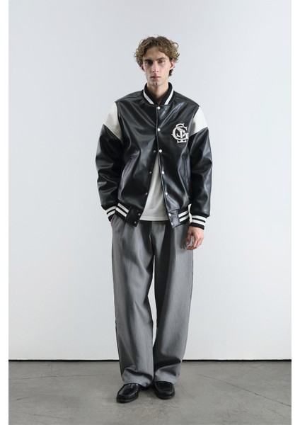 Siyah Deri Kolej Ceket