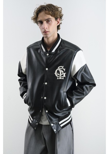 Siyah Deri Kolej Ceket fırsatları