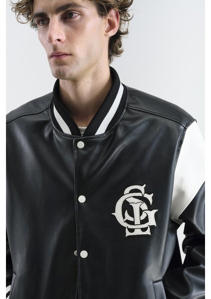 Siyah Deri Kolej Ceket indirimleri