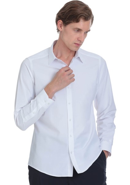 Beyaz Slim Fit Slim Yaka Pamuklu Uzun Kollu Gömlek modelleri