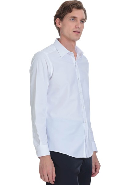 Beyaz Slim Fit Slim Yaka Pamuklu Uzun Kollu Gömlek fırsatları