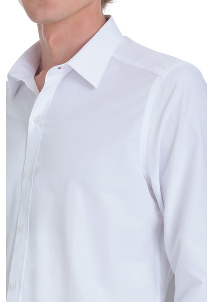 Beyaz Slim Fit Slim Yaka Pamuklu Uzun Kollu Gömlek indirimleri