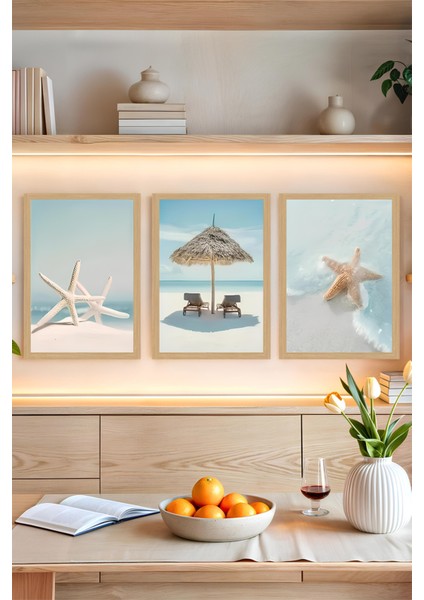 🖼️ Tropikal Sahil Manzaralı 3’lü Tablo Seti (Çerçevesiz) CRVS1053 13 x 17