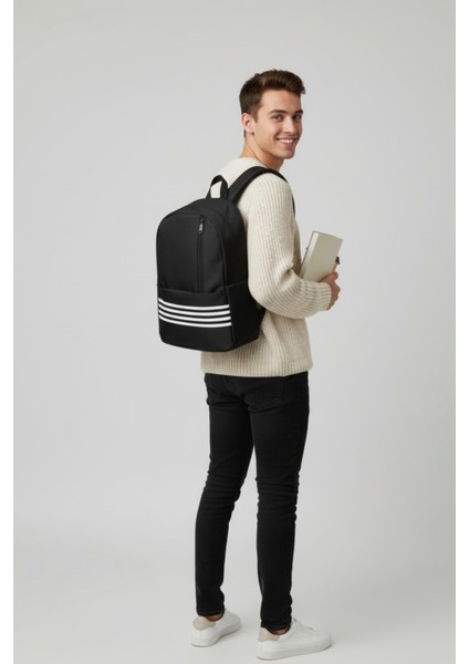 Unisex Şeritli 3 Fermuarlı Çok Kullanışlı Sırt Çantası fırsatları