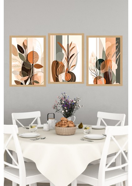🌿 Turuncu-Kahverengi-Yeşil Soyut Bitkisel Vazo Temalı 3’lü Çerçevesiz Tablo Seti CRVS1066 13 x 17 indirimleri