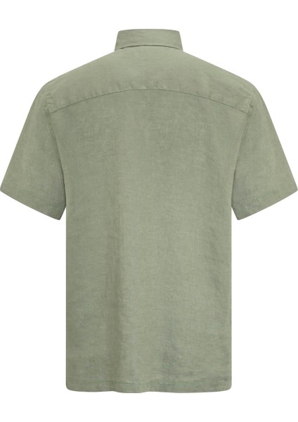 Haki Comfort Fit Düğmeli Yaka 100% Keten Kısa Kollu Gömlek fırsatları