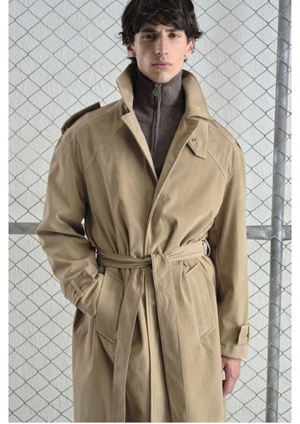 Kemerli Regular Fıt Süet Bej Trençkot