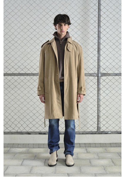 Kemerli Regular Fıt Süet Bej Trençkot fiyatları