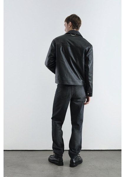 Örgü Desenli Deri Siyah Ceket modelleri