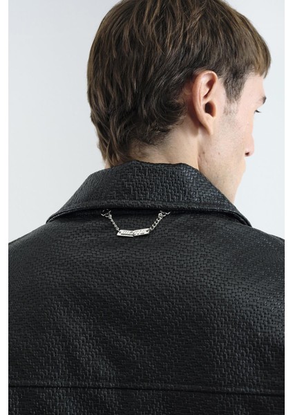 Örgü Desenli Deri Siyah Ceket fırsatları