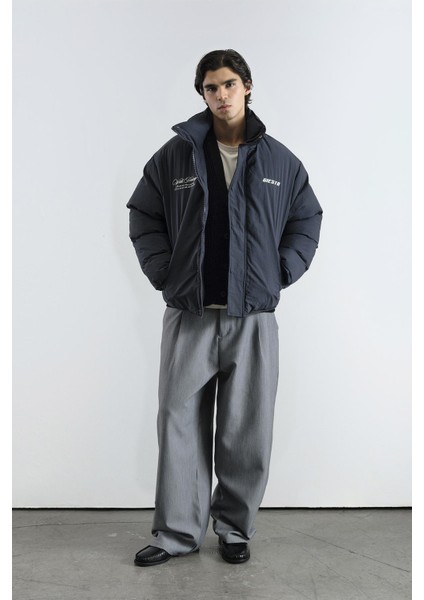 Nakışlı Şişme Antrasit Mont