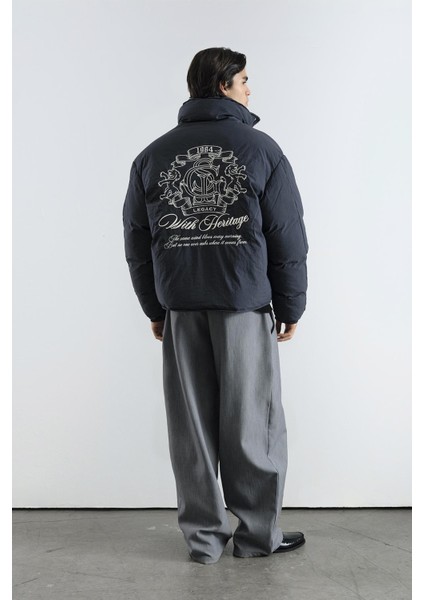 Nakışlı Şişme Antrasit Mont modelleri