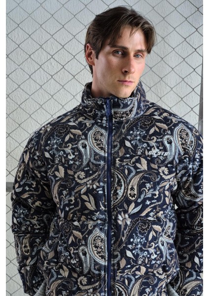 Desenli Kadife Şişme Lacivert Mont indirimleri