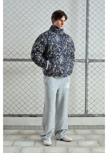 Desenli Kadife Şişme Lacivert Mont modelleri