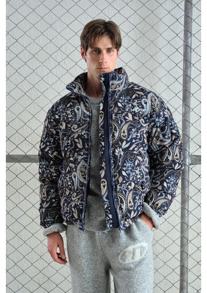 Desenli Kadife Şişme Lacivert Mont fırsatları