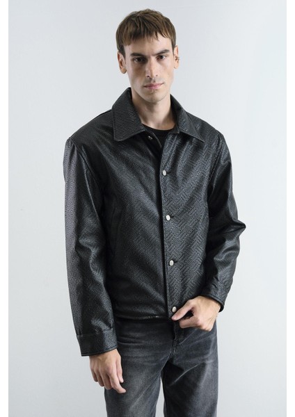 Örgü Desenli Deri Siyah Ceket indirimleri