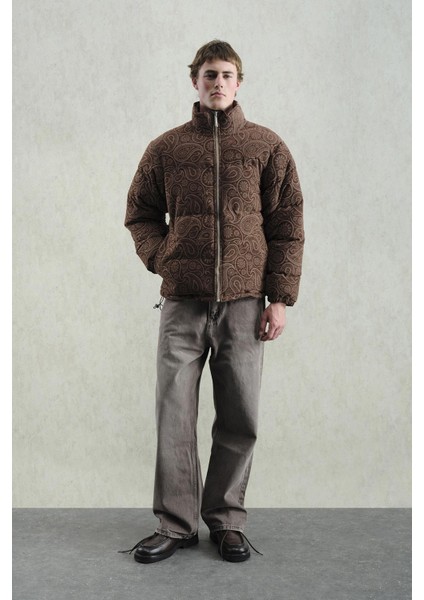 Desenli Süet Şişme Kahverengi Mont fiyatları