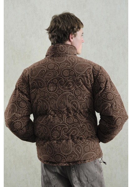 Desenli Süet Şişme Kahverengi Mont modelleri