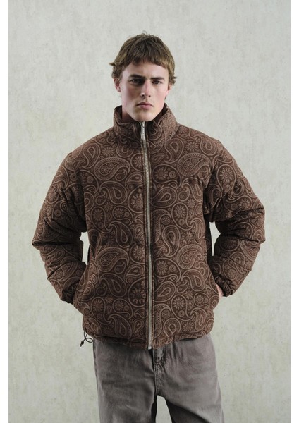 Desenli Süet Şişme Kahverengi Mont indirimleri