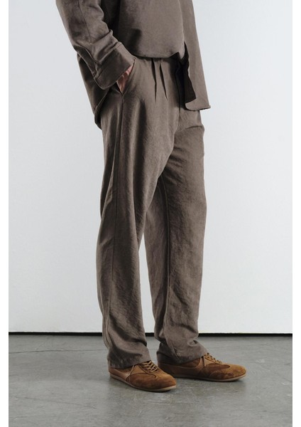 Pilili Efektli Modal Kahverngi Pantolon modelleri