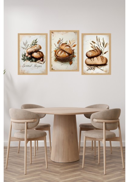 🍞 Rustik Ekmek Temalı 3’lü Mutfak Tablo Seti (Çerçevesiz) – 3 Farklı Ebat Seçeneğiyle CRVS1052 13 x 17 fiyatları