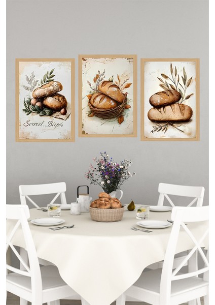 🍞 Rustik Ekmek Temalı 3’lü Mutfak Tablo Seti (Çerçevesiz) – 3 Farklı Ebat Seçeneğiyle CRVS1052 13 x 17 indirimleri