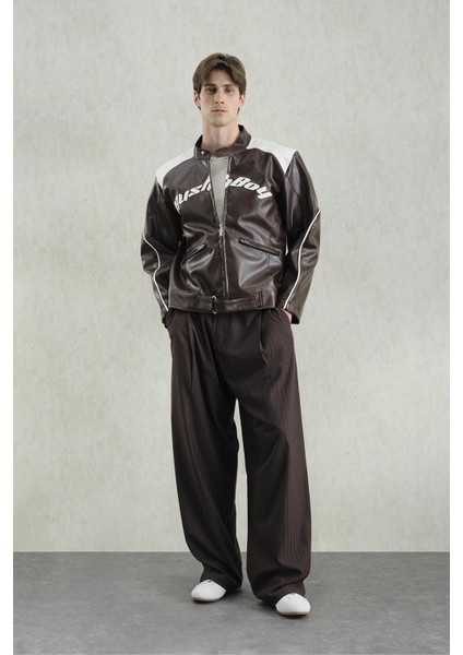 Motorcu Kahverengi Deri Ceket