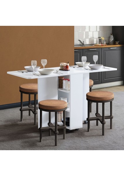 Blesk Mio Katlanabilir Tekerlekli Çok Amaçlı Yemek Masası – Raflı ve Portatif Tasarım