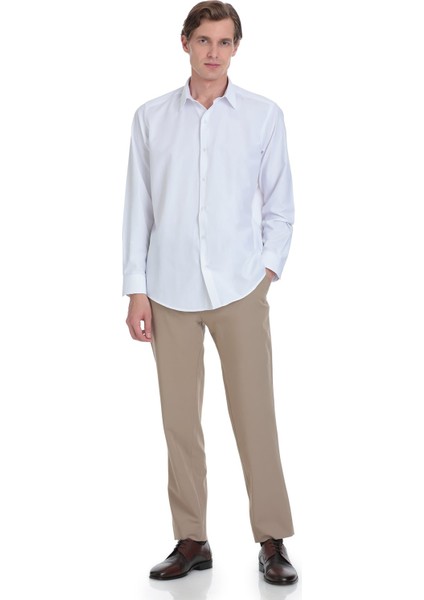 Beyaz Klasik Fit Slim Yaka Pamuklu Uzun Kollu Gömlek fiyatları