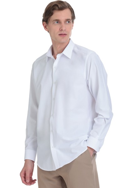 Beyaz Klasik Fit Slim Yaka Pamuklu Uzun Kollu Gömlek modelleri