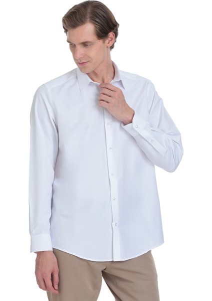 Beyaz Klasik Fit Slim Yaka Pamuklu Uzun Kollu Gömlek indirimleri