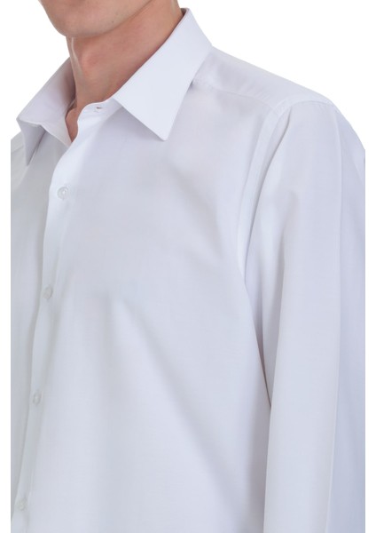 Beyaz Klasik Fit Slim Yaka Pamuklu Uzun Kollu Gömlek