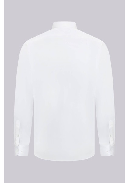 Beyaz Klasik Fit Slim Yaka Pamuklu Uzun Kollu Saten Gömlek fiyatları