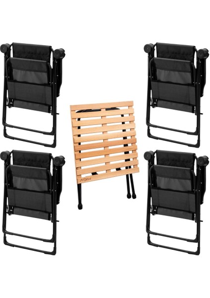 4 Adet Katlanır Kamp Sandalyesi ve Masa Seti - Rest - Taşıma Çantalı - Siyah - 130 kg Taşıma fiyatları