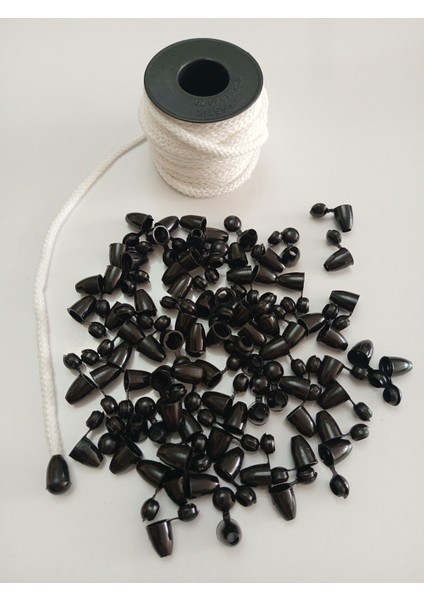 50 mt Beyaz Renk Esnek 6 mm Eşofman Kapüşon Bağcık Ipi ve 100 Adet Plastik Tıpalı Kapüşon Ucu