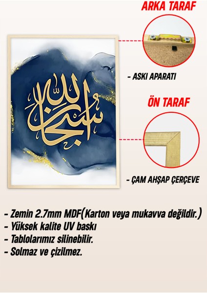 ✨ Çam Çerçeveli Lacivert Zeminli 3’lü Hat Sanatı Tablo Seti ✨ CRV1069 23 x 32