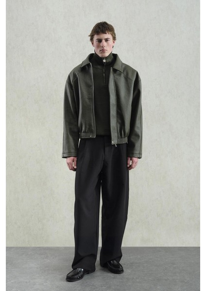 Dokulu Haki Deri Ceket