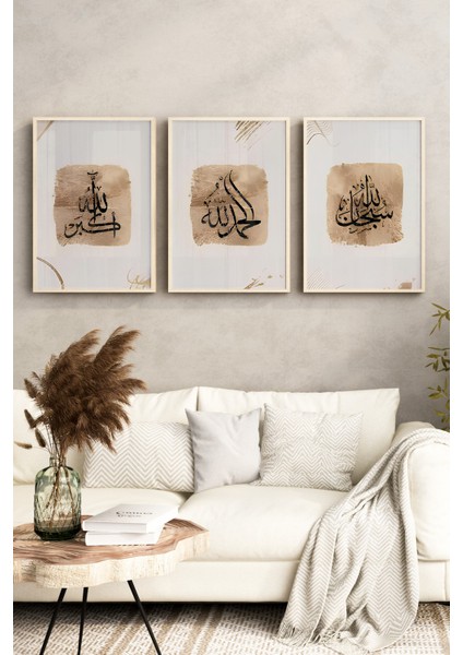 🖤 Bej Arka Planlı 3’lü Çerçeveli Hat Sanatı Tablo Seti🖤 CRV1070 23 x 32 indirimleri