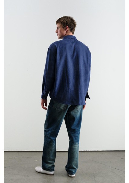 Çizgili Efektli Modallacivert Gömlek modelleri