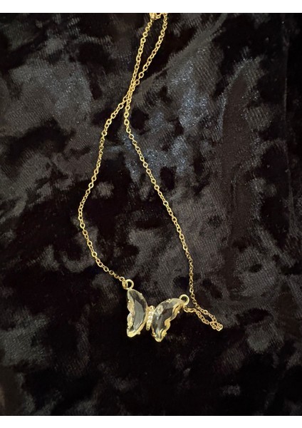 Çelik Kelebek Paslanmaz Kararmaz Gold Zincir Kolye
