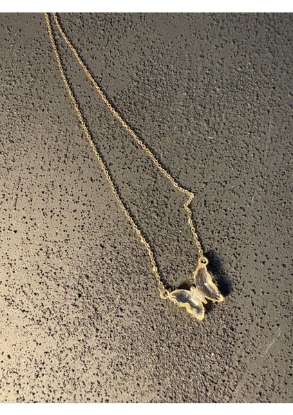 Çelik Kelebek Paslanmaz Kararmaz Gold Zincir Kolye