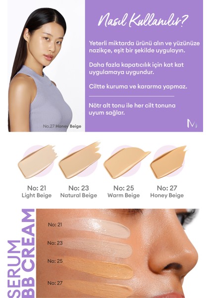 Yaşlanma Karşıtı Bakım ve Aydınlık Görünüm Sunan M Perfect Cover Serum BB Cream SPF50+/PA++++ No:27