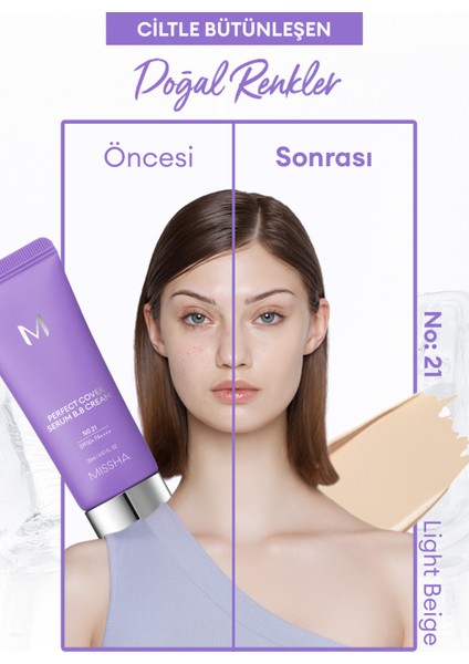 Yaşlanma Karşıtı Bakım ve Aydınlık Görünüm Sunan M Perfect Cover Serum BB Cream SPF50+/PA++++ No:21