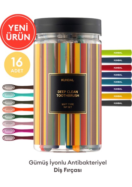 Antibakteriyel Diş Fırçası - Yumuşak (Soft) KUNDAL Deep Clean Toothbrush Soft Type 16 (Set)