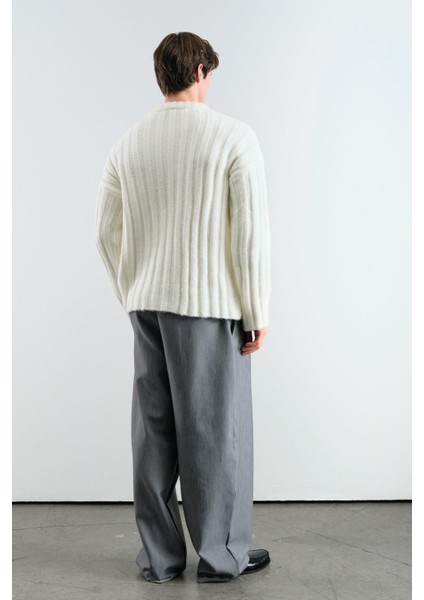 Kalın Fitilli Yünlü Ekru Kazak modelleri