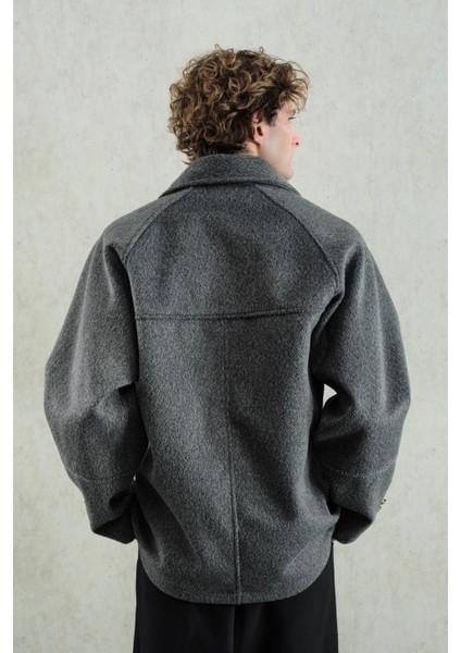 Gold Düğmeli Kısa Antrasit Kaşe Kaban fırsatları